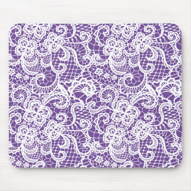 White Lace On Purple Mouse Pad (Front)