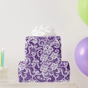 White Lace On Purple Wrapping Paper