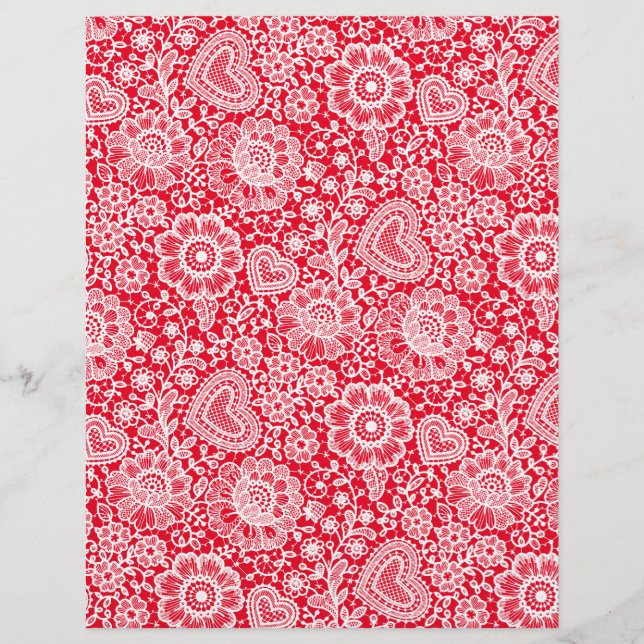 White Lace on Red Arts & Craft Scrapbook Paper (Front)