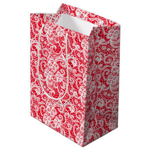 White Lace on Red Medium Gift Bag
