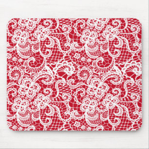 White Lace On Red Mouse Pad