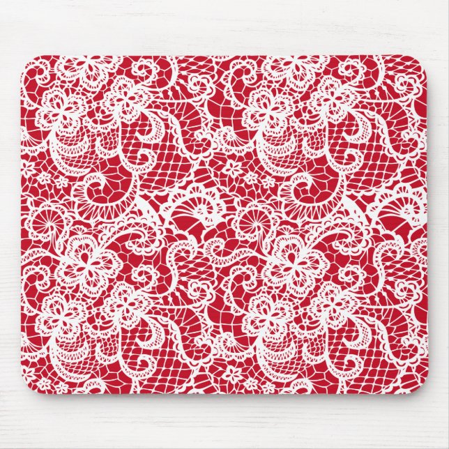 White Lace On Red Mouse Pad (Front)