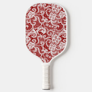 White Lace On Red Pickleball Paddle