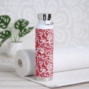 White Lace On Red Water Bottle