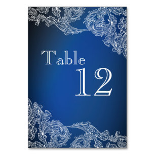 White Lace on Royal Blue Dragonflies Table Number
