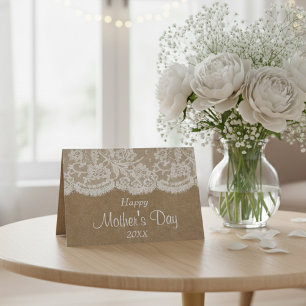 White Lace On Rustic Kraft Happy Mother's Day Card