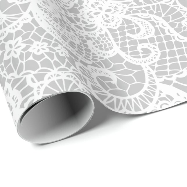 White Lace on Silver Wrapping Paper (Roll Corner)