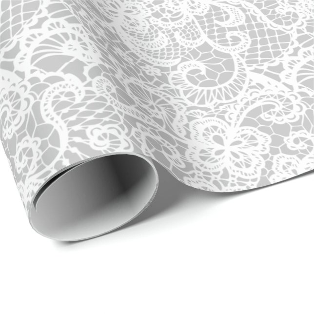 White Lace on Silver Wrapping Paper (Roll Corner)