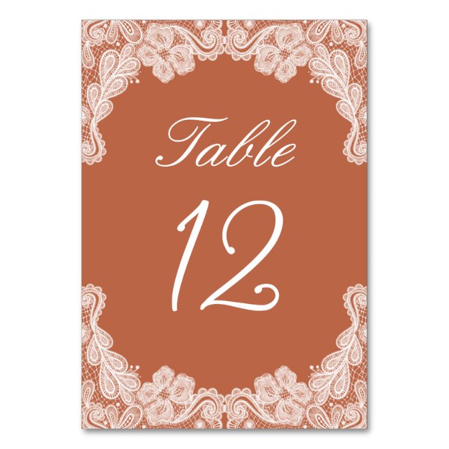 White Lace on Terracotta Table Number (Front)
