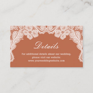 White Lace on Terracotta Wedding Details Website Enclosure Card