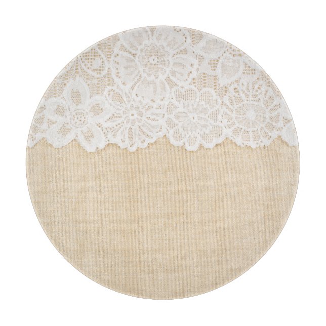 White lace over fabric design. cutting board (Front)