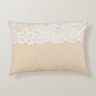 White lace over fabric design. decorative cushion