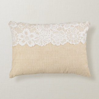 White lace over fabric design. decorative cushion