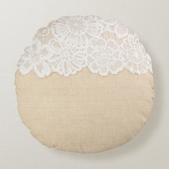 White lace over fabric design. round cushion (Front)