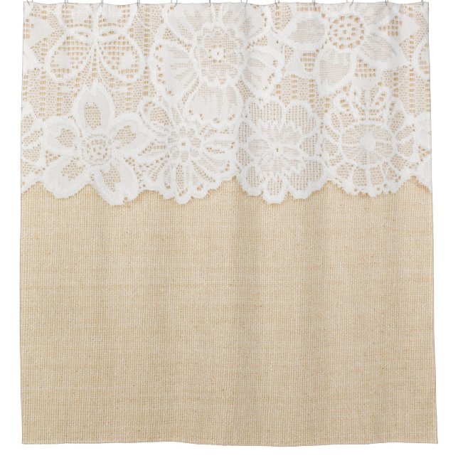 White lace over fabric design. shower curtain (Front)