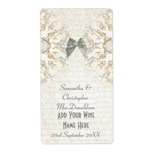 White lace papercut parchment wedding wine bottle