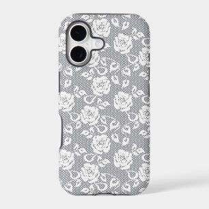 White lace pattern on grey background