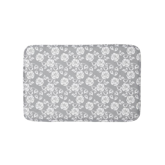 White lace pattern on grey background bath mat (Front)