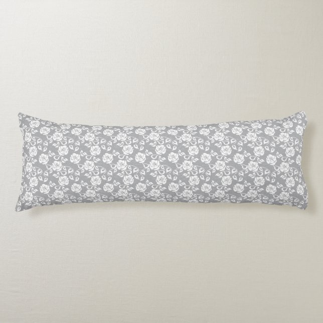 White lace pattern on grey background body cushion (Front)