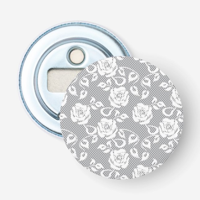 White lace pattern on grey background bottle opener (Front)