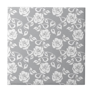 White lace pattern on grey background ceramic tile