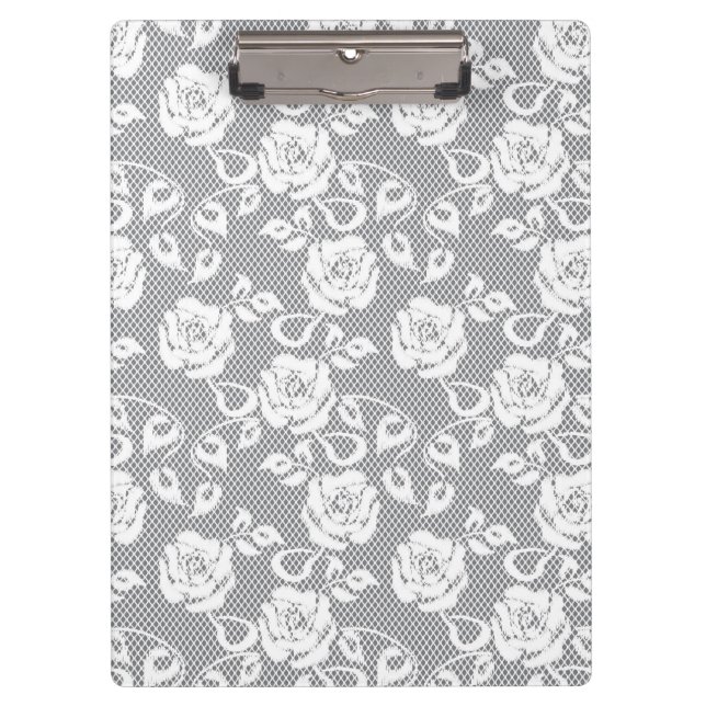 White lace pattern on grey background clipboard (Front)