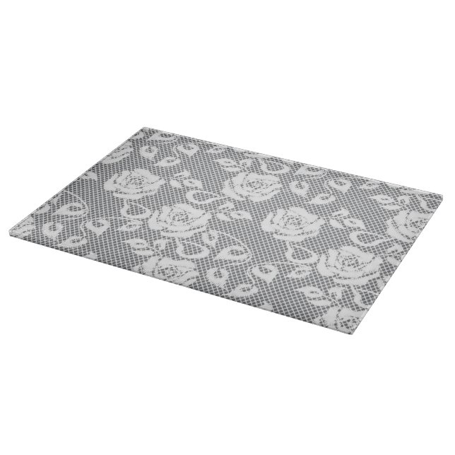 White lace pattern on grey background cutting board (Corner)