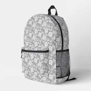 White lace pattern on grey background printed backpack