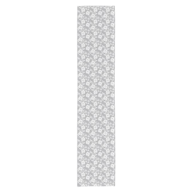 White lace pattern on grey background short table runner (Front)