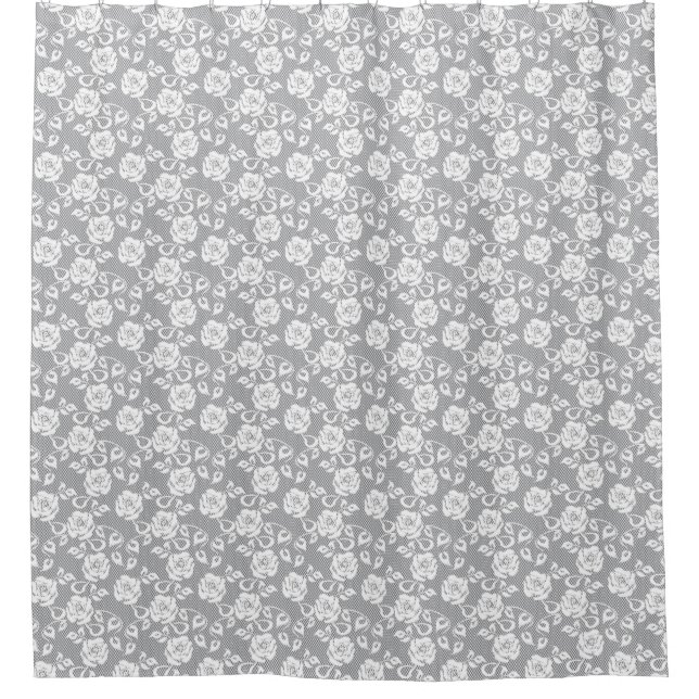 White lace pattern on grey background shower curtain (Front)