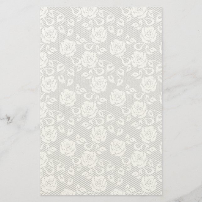 White lace pattern on grey background stationery (Front)
