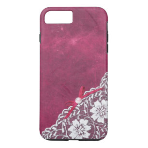 White lace + pearl on pink backround iPhone 8 plus/7 plus case