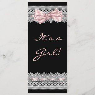 White Lace Pink and Black Baby Girl Shower Invitation