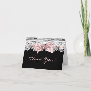 White Lace Pink Black Thank You Cards
