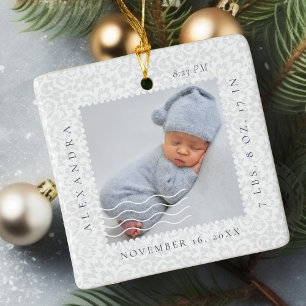 White Lace Postage Stamp Photo Frame Birth Ceramic Ornament