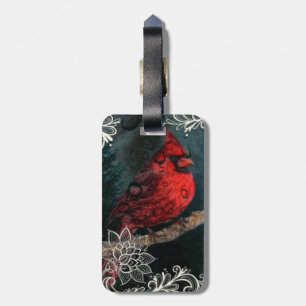 White lace Primitive Christmas Red Cardinal Luggage Tag
