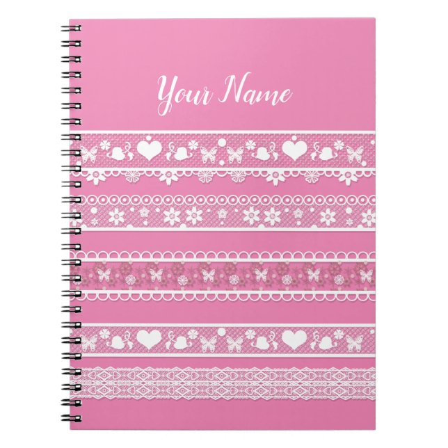 White lace romantic decor lacy anniversary elegant notebook (Front)