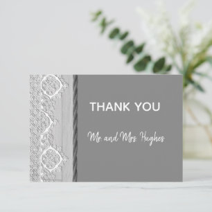 White lace romantic grey wedding thank you card