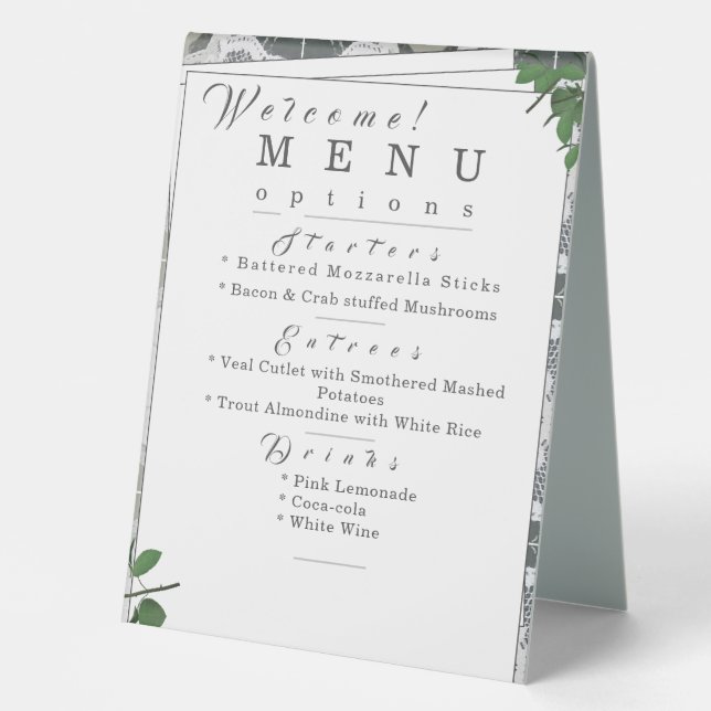 White Lace & Rose Leaves Menu (Front)