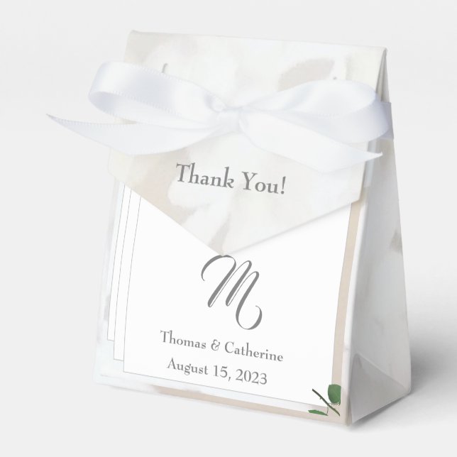 White Lace & Rose Leaves Monogram  Favour Box (Front Side)