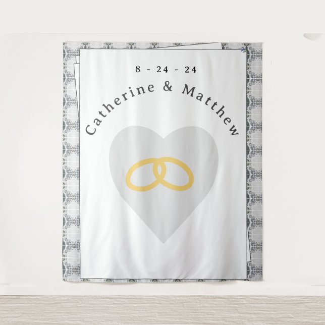 White Lace & Rose Leaves Wedding Tapestry (Front)