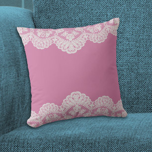 White Lace Rose Pink Cushion