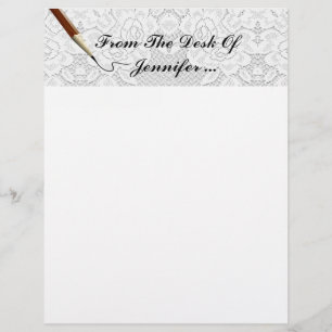 White Lace Roses Letterhead Stationery