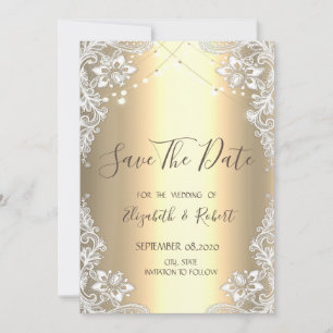 White Lace,String Lights Gold Save The Date