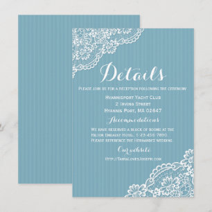 White Lace Wedding Details Blue Stripes Invitation