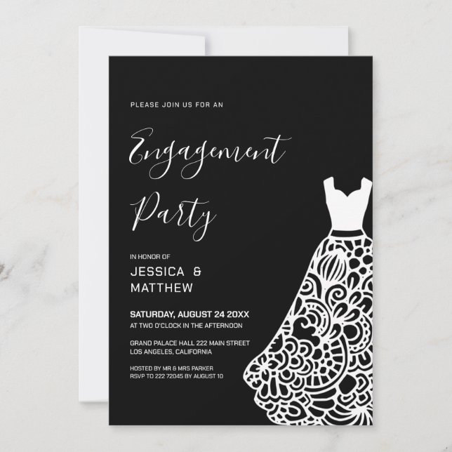White Lace Wedding Dress Engagement Invitation (Front)