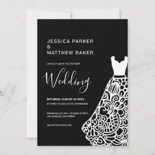White Lace Wedding Dress  Invitation