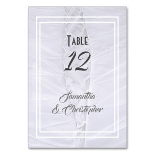 White lace wedding dress table number
