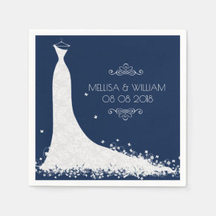 White Lace Wedding Gown & Blue Background Napkin