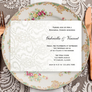 White Lace Wedding Rehearsal Dinner Invitation